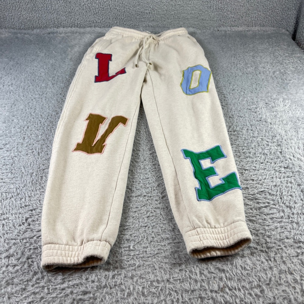 Aerie Cream Love Patch Sweatpants Joggers Size S Casual Comfort Lounge